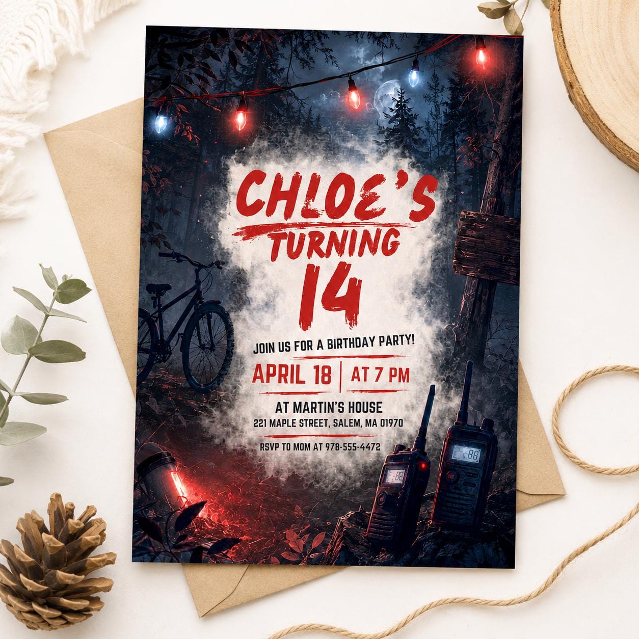 Dark Birthday Invite, Upside Down Birthday Invitation Template, Misty Forest Birthday, Moody Rainy Aesthetic Any Age Editable Canva Template __etsy:8032425720