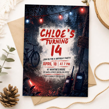 Dark Birthday Invite, Upside Down Birthday Invitation Template, Misty Forest Birthday, Moody Rainy Aesthetic Any Age Editable Canva Template __etsy:8032425720