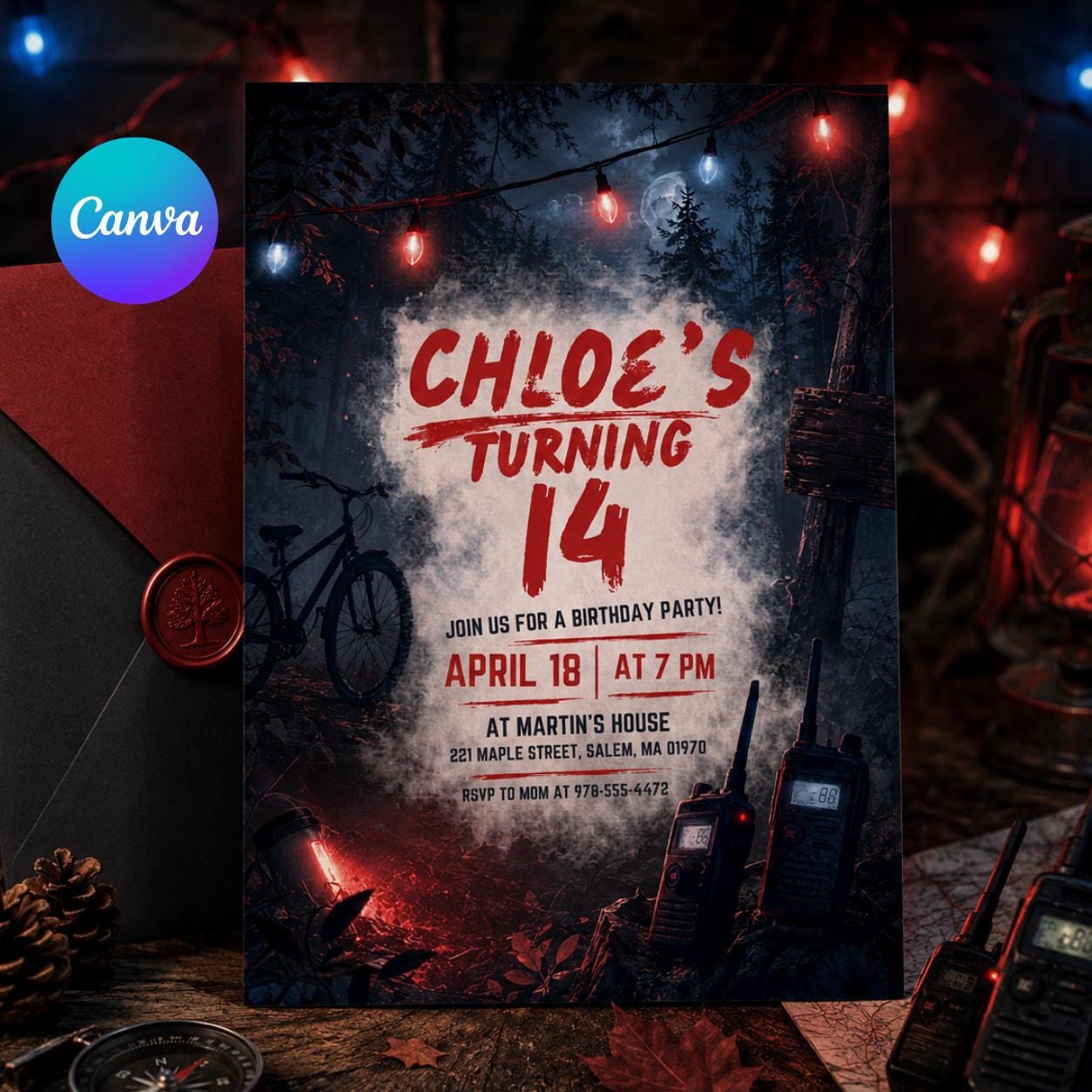 Dark Birthday Invite, Upside Down Birthday Invitation Template, Misty Forest Birthday, Moody Rainy Aesthetic Any Age Editable Canva Template __etsy:8080303717