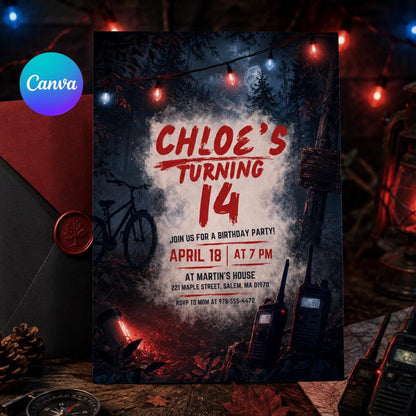 Dark Birthday Invite, Upside Down Birthday Invitation Template, Misty Forest Birthday, Moody Rainy Aesthetic Any Age Editable Canva Template __etsy:8080303717