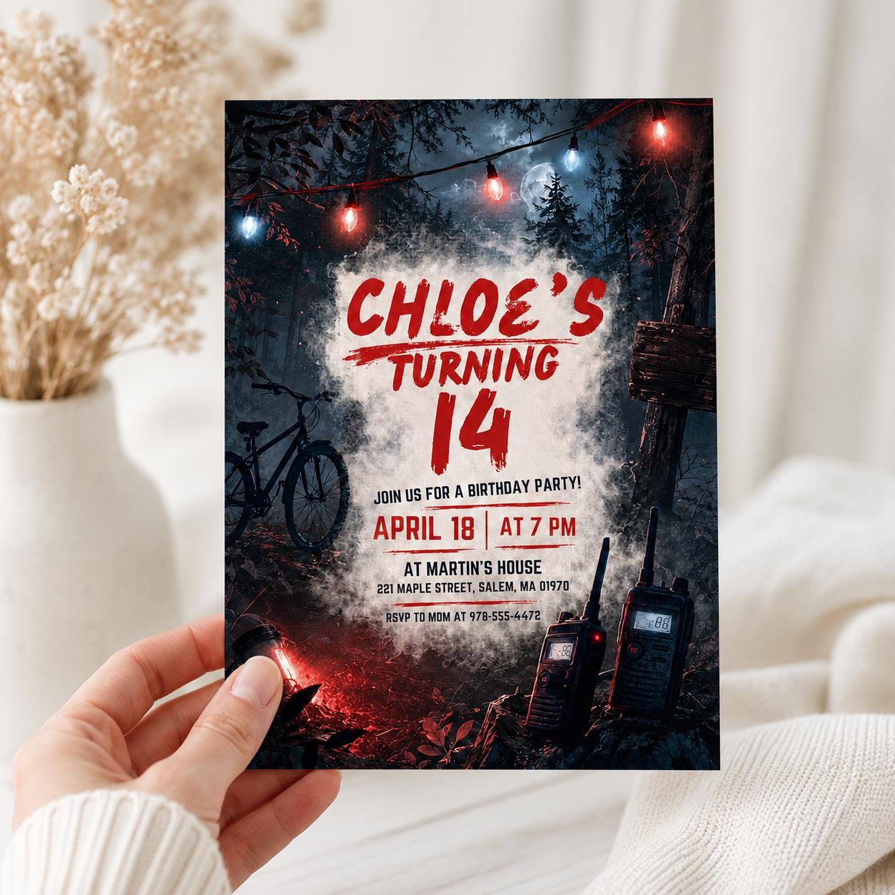 Dark Birthday Invite, Upside Down Birthday Invitation Template, Misty Forest Birthday, Moody Rainy Aesthetic Any Age Editable Canva Template __etsy:8080336131