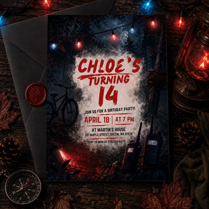 Dark Birthday Invite, Upside Down Birthday Invitation Template, Misty Forest Birthday, Moody Rainy Aesthetic Any Age Editable Canva Template __etsy:8032390444