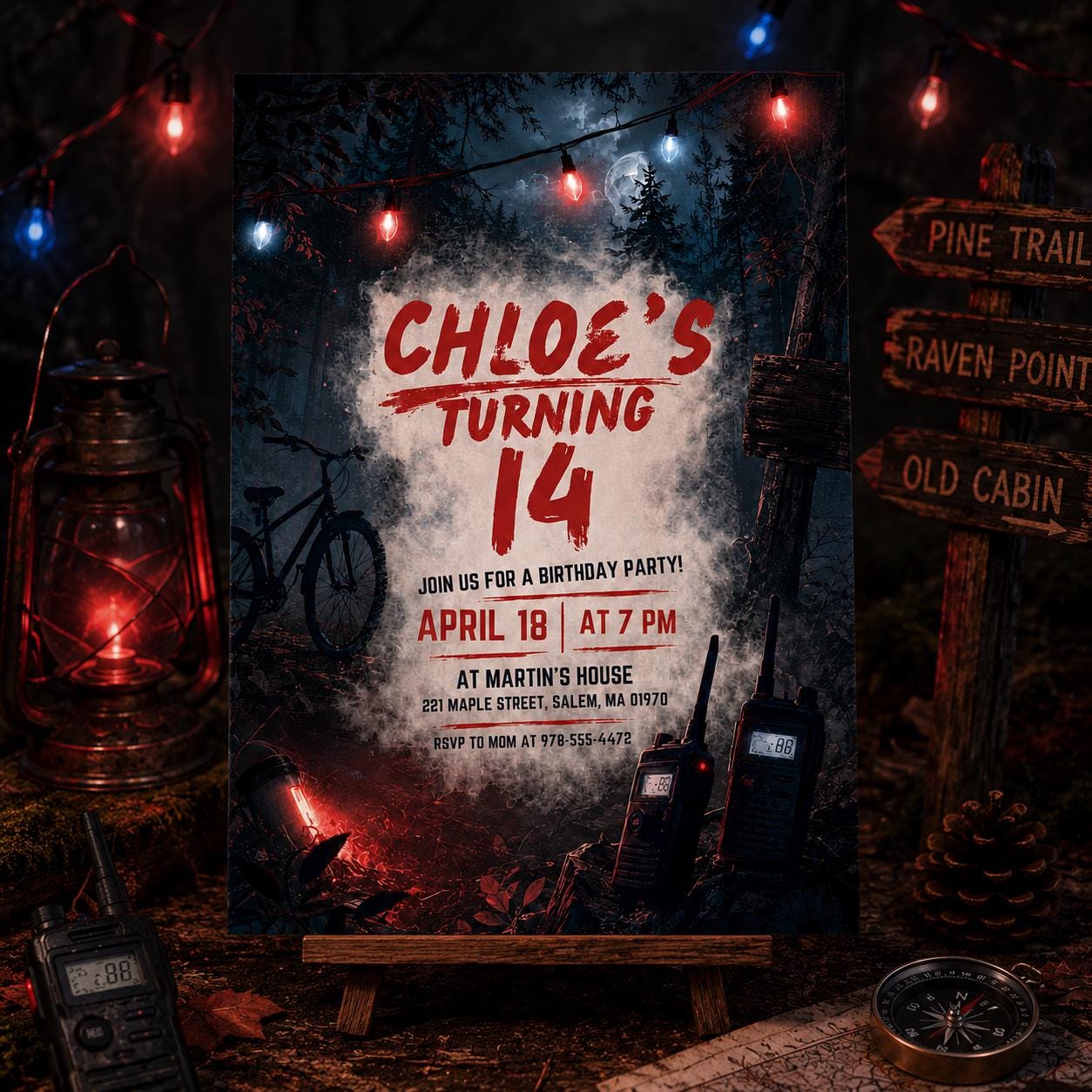 Dark Birthday Invite, Upside Down Birthday Invitation Template, Misty Forest Birthday, Moody Rainy Aesthetic Any Age Editable Canva Template __etsy:8080300769