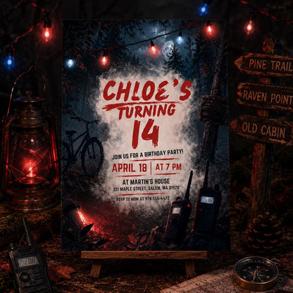 Dark Birthday Invite, Upside Down Birthday Invitation Template, Misty Forest Birthday, Moody Rainy Aesthetic Any Age Editable Canva Template __etsy:8080300769