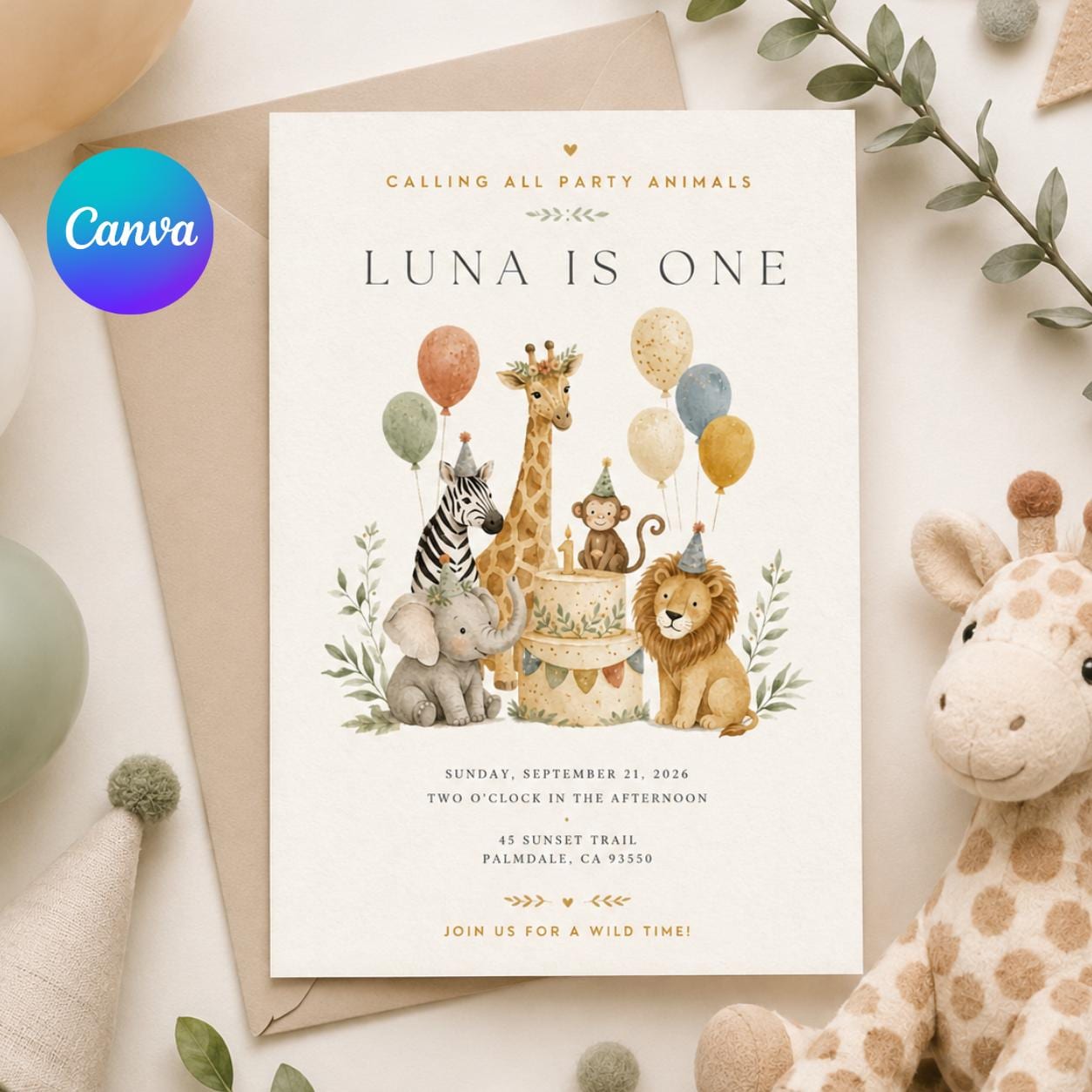 Digital Editable Calling All Party Animals Invitation | Party Animal Celebration Kids Birthday | Any Age Birthday Editable Canva Invite __etsy:8002187776