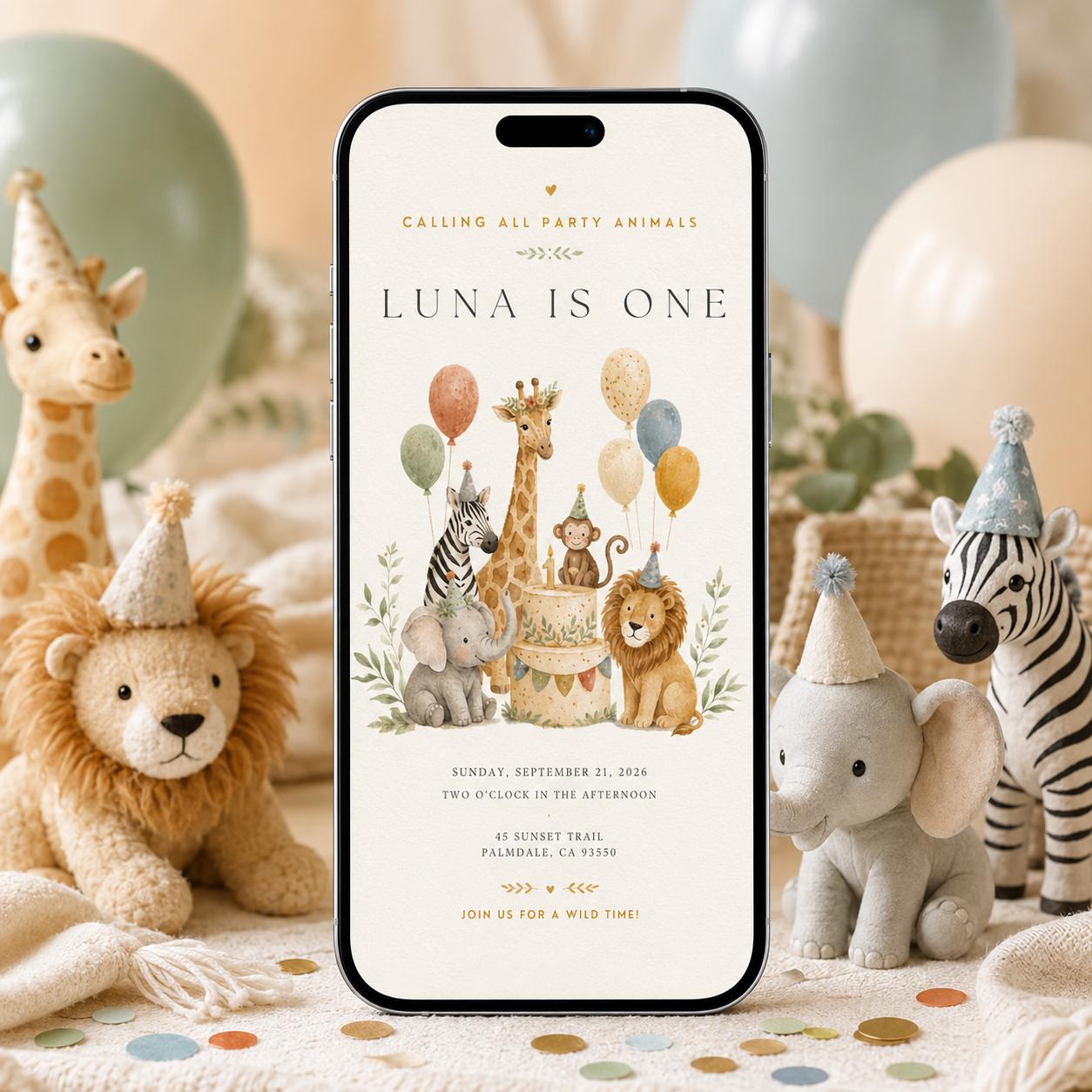 Digital Editable Calling All Party Animals Invitation | Party Animal Celebration Kids Birthday | Any Age Birthday Editable Canva Invite __etsy:8002183454