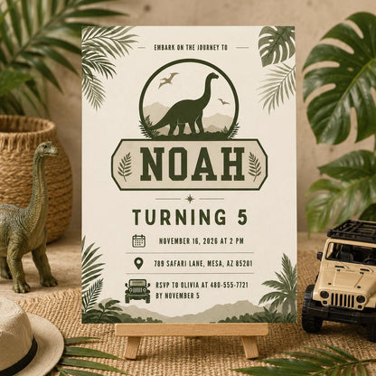 Dino Four Birthday Invitation, Dinosaur 4th Birthday Invite Boy, TRex Birthday Party Invitation, Dino Party Invite Printable, Canva template __etsy:8071595299