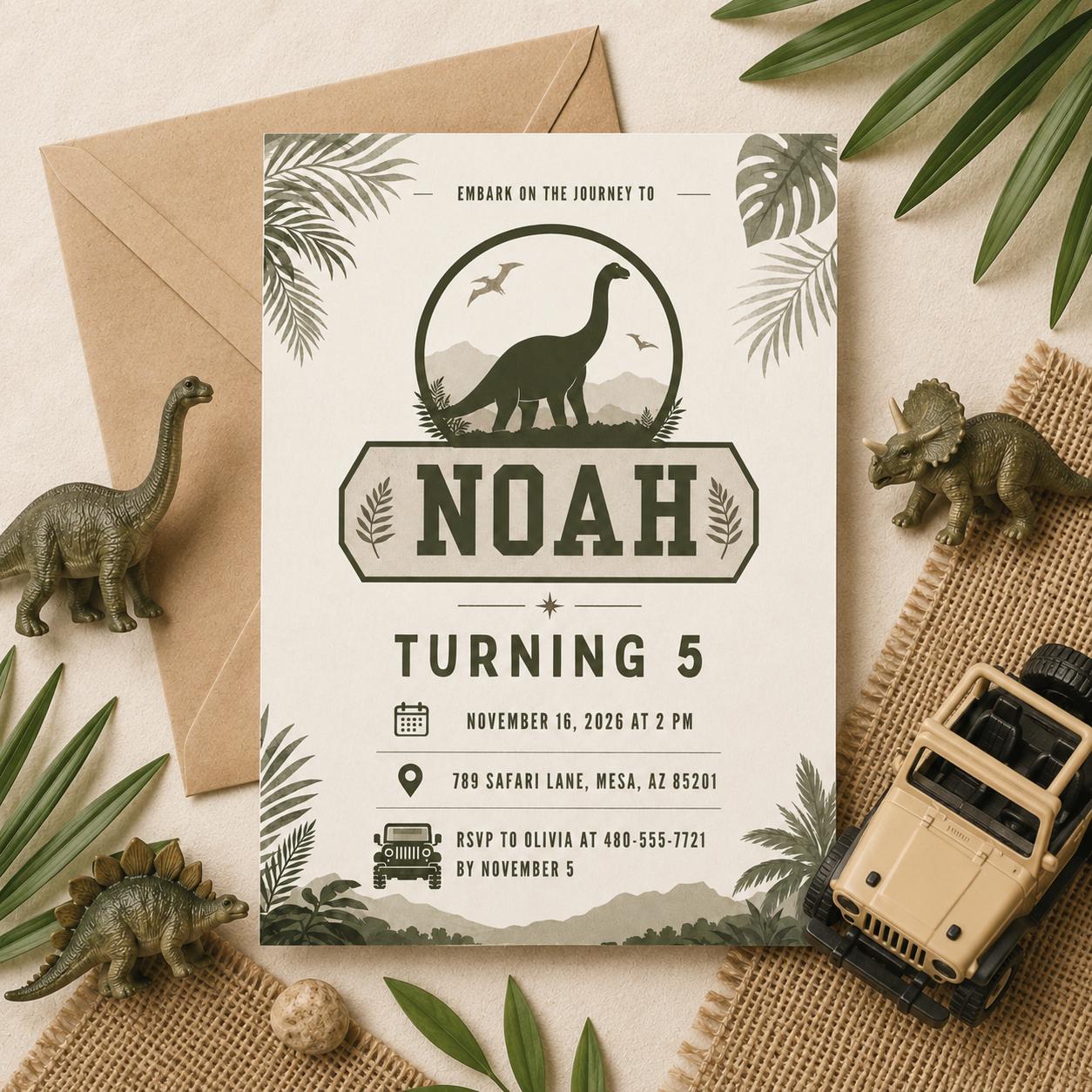 Dino Four Birthday Invitation, Dinosaur 4th Birthday Invite Boy, TRex Birthday Party Invitation, Dino Party Invite Printable, Canva template __etsy:8071595309