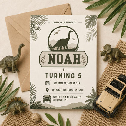 Dino Four Birthday Invitation, Dinosaur 4th Birthday Invite Boy, TRex Birthday Party Invitation, Dino Party Invite Printable, Canva template __etsy:8071595309
