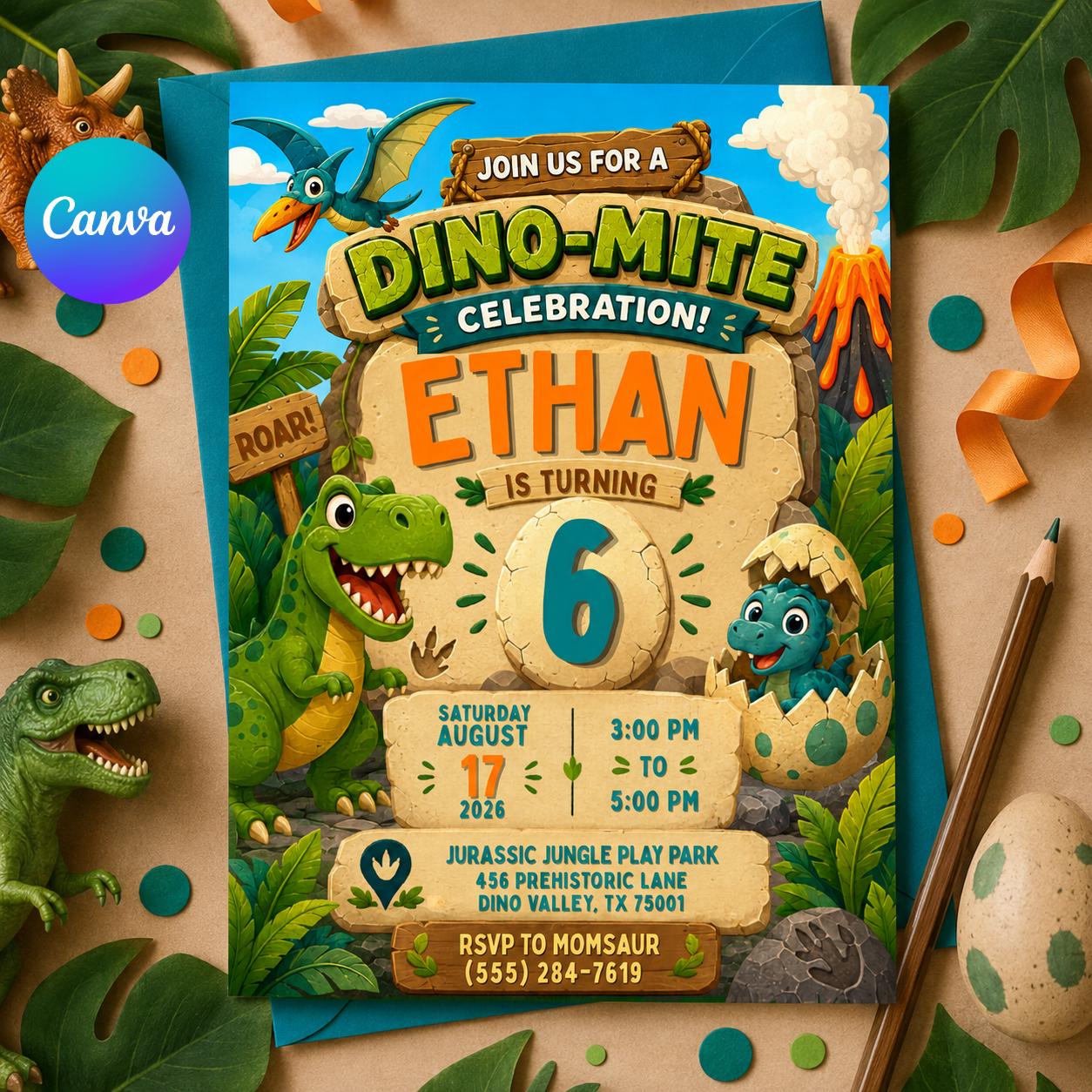 Dino-mite birthday invite, Dinosaur birthday party, Retro Checkered T-Rex Boys Birthday, T-Rex Invitation, editable Dinosaur Birthday Invite __etsy:8000876980