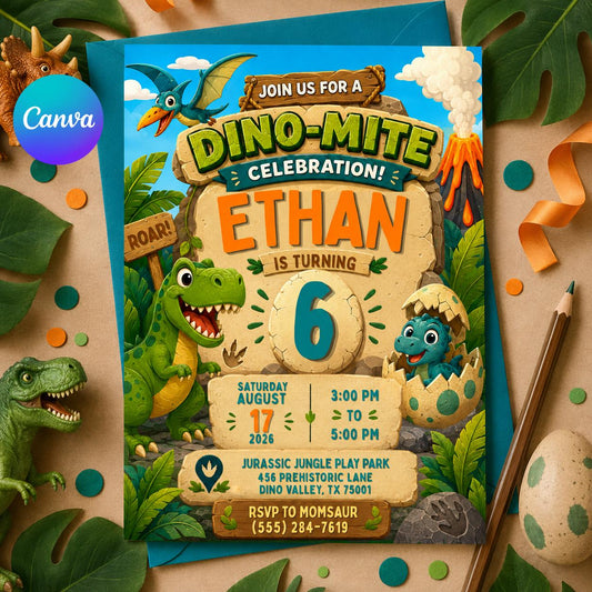 Dino-mite birthday invite, Dinosaur birthday party, Retro Checkered T-Rex Boys Birthday, T-Rex Invitation, editable Dinosaur Birthday Invite __etsy:8000876980