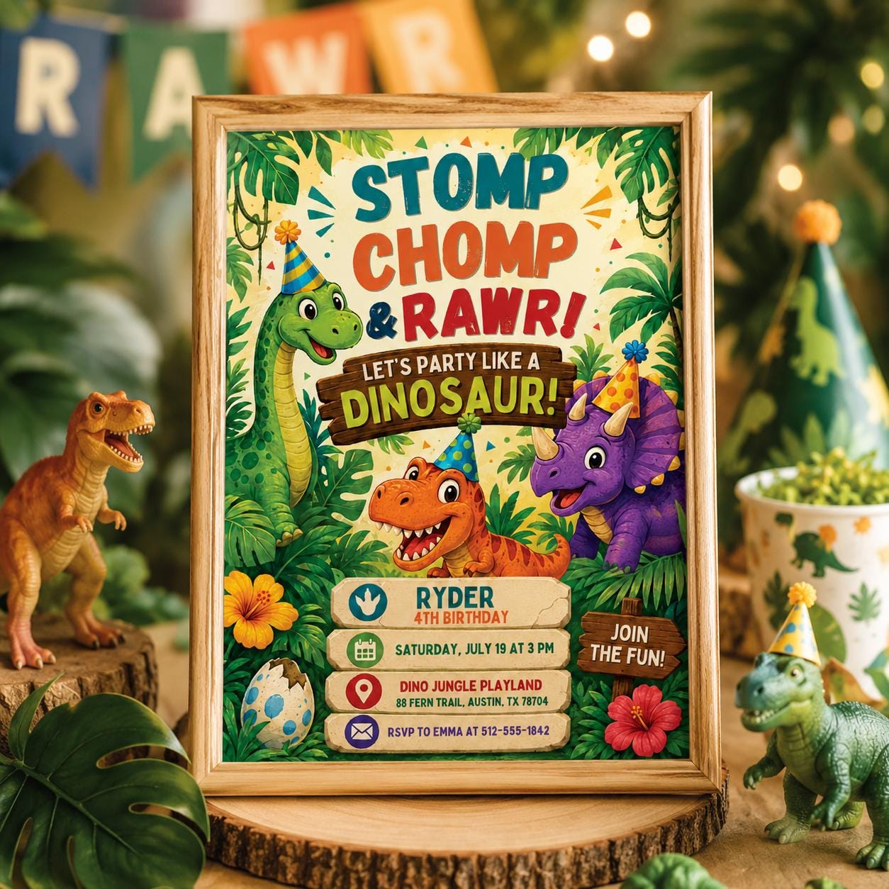 Dinosaur Birthday Invitation, Dinosaur 4th Birthday Invite Boy, TRex Birthday Party Invitation, Dino Party Invite Printable, Canva template __etsy:8024308978