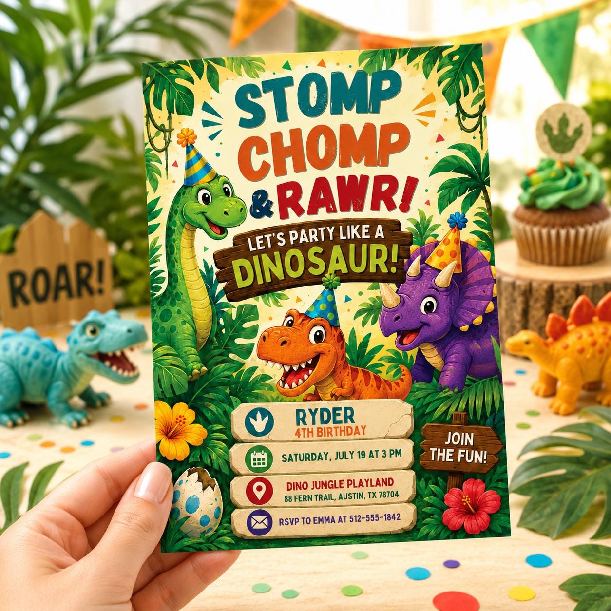 Dinosaur Birthday Invitation, Dinosaur 4th Birthday Invite Boy, TRex Birthday Party Invitation, Dino Party Invite Printable, Canva template __etsy:8024308986