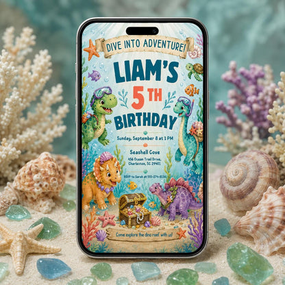 Dinosaur Ocean Party Invite, Editable Dinosaur Invitation, DInosaur Birthday Party Invitation, Dinosaur World Invite, T-Rex Party Invite __etsy:8095012281