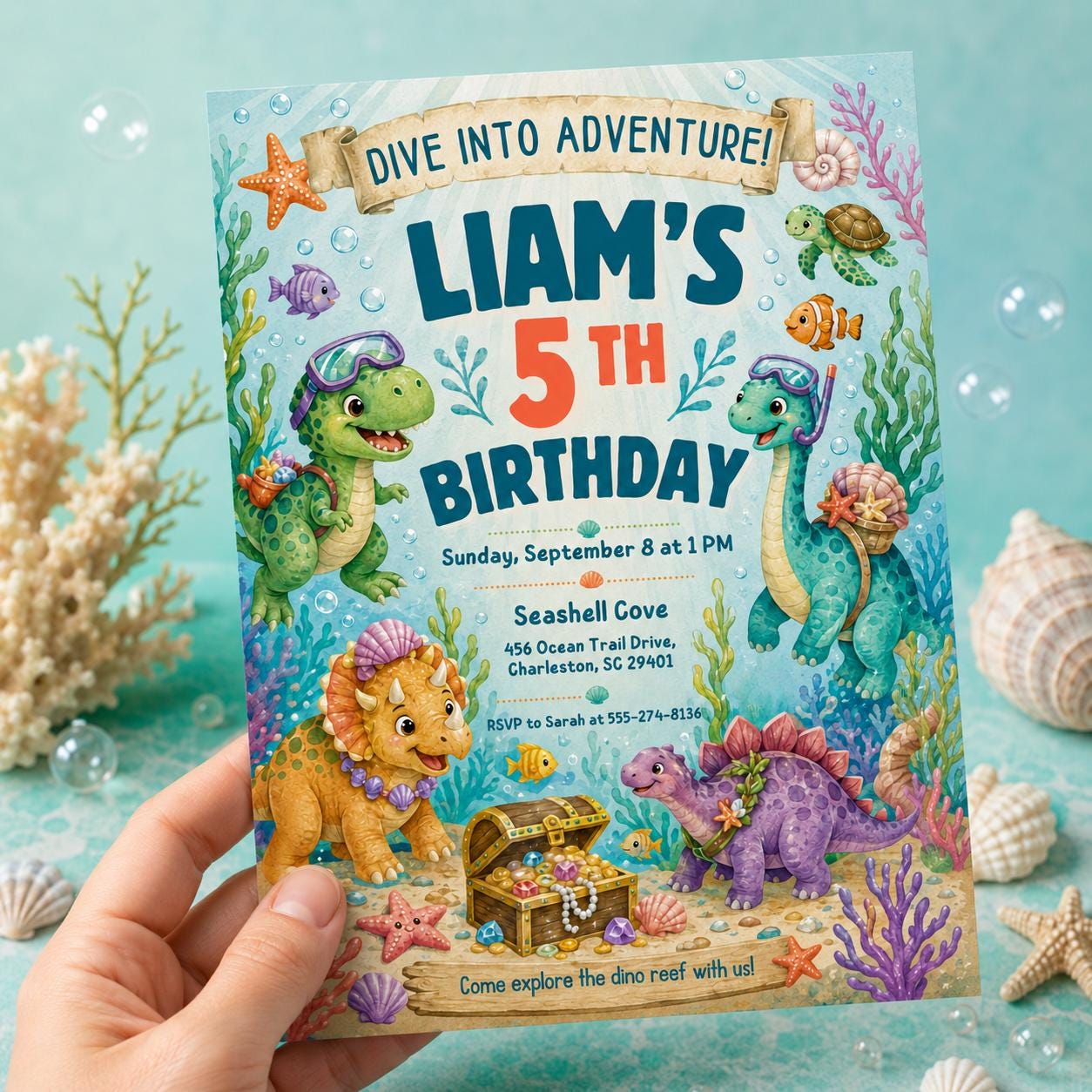 Dinosaur Ocean Party Invite, Editable Dinosaur Invitation, DInosaur Birthday Party Invitation, Dinosaur World Invite, T-Rex Party Invite __etsy:8095013119