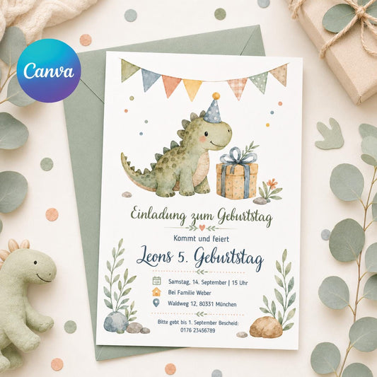 Dinosaur 5th Birthday Invitation, Five A-Saurus Birthday Invite, Boys Dino Party Digital Template, Editable Kids Invitation Canva Template __etsy:8011216906