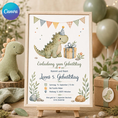 Dinosaur 5th Birthday Invitation, Five A-Saurus Birthday Invite, Boys Dino Party Digital Template, Editable Kids Invitation Canva Template __etsy:8011216912