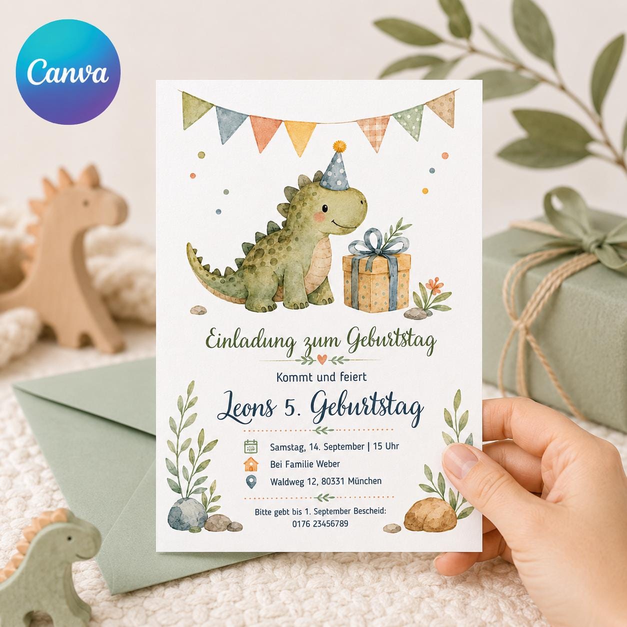Dinosaur 5th Birthday Invitation, Five A-Saurus Birthday Invite, Boys Dino Party Digital Template, Editable Kids Invitation Canva Template __etsy:8059130413