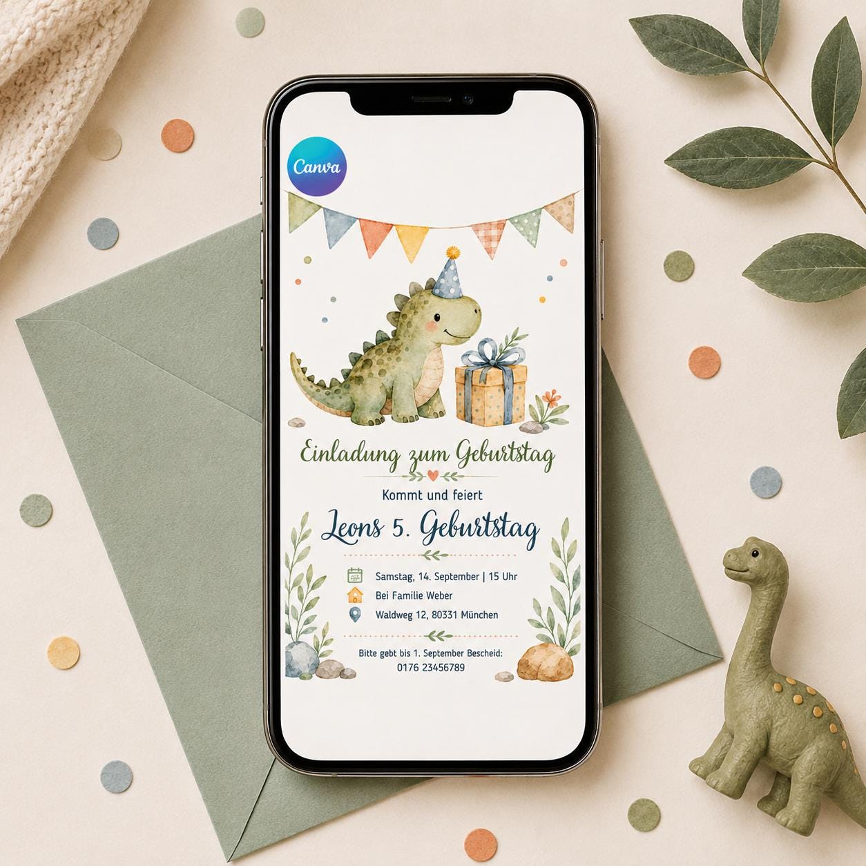 Dinosaur 5th Birthday Invitation, Five A-Saurus Birthday Invite, Boys Dino Party Digital Template, Editable Kids Invitation Canva Template __etsy:8059130417