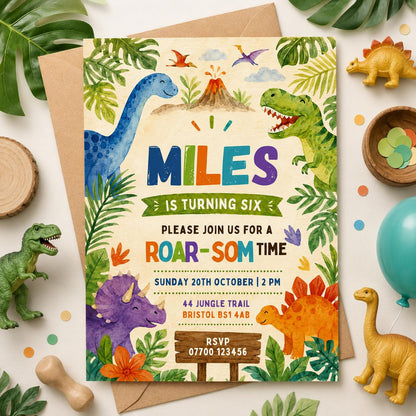 Dinosaur 6th Birthday Invite Boy, Dino Four Birthday Invitation, TRex Birthday Party Invitation, Dino Party Invite Printable, Canva template __etsy:8059019537
