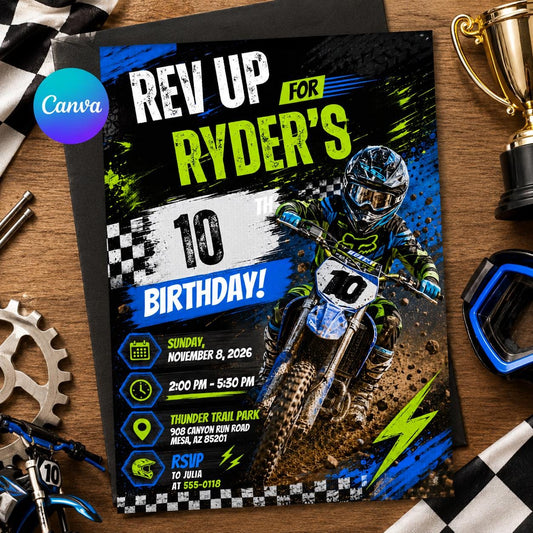 Dirt Bike Birthday Invitation Template, Rev Up Dirt Bike Party, Motorbike Birthday Boy, Boys 10th Birthday, Motocross Birthday Invitation __etsy:8176249687