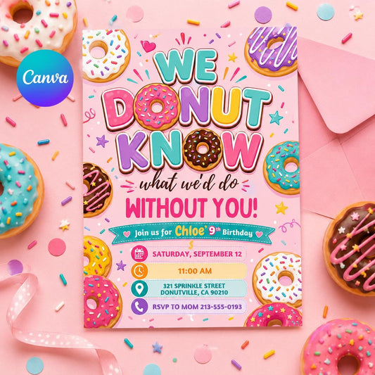 Donut Birthday invitation digital, Donut party, Donut Birthday Invitation, Sweet Celebration Party Invite, You Donut Want To Miss Template __etsy:8008631686