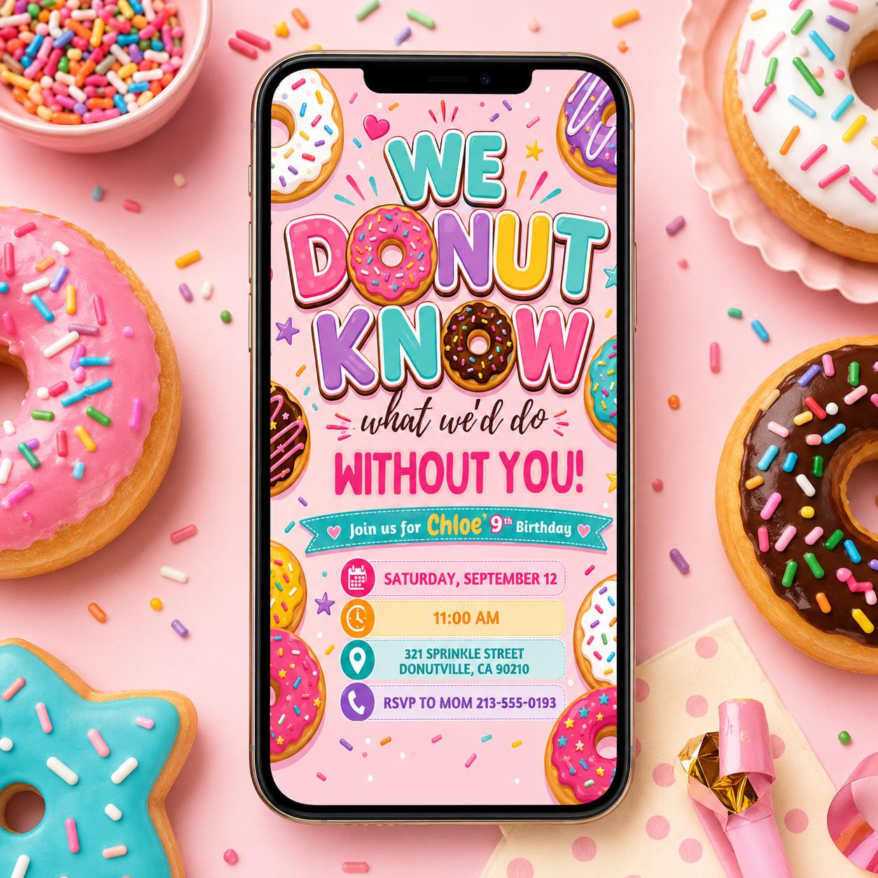 Donut Birthday invitation digital, Donut party, Donut Birthday Invitation, Sweet Celebration Party Invite, You Donut Want To Miss Template __etsy:8056500915
