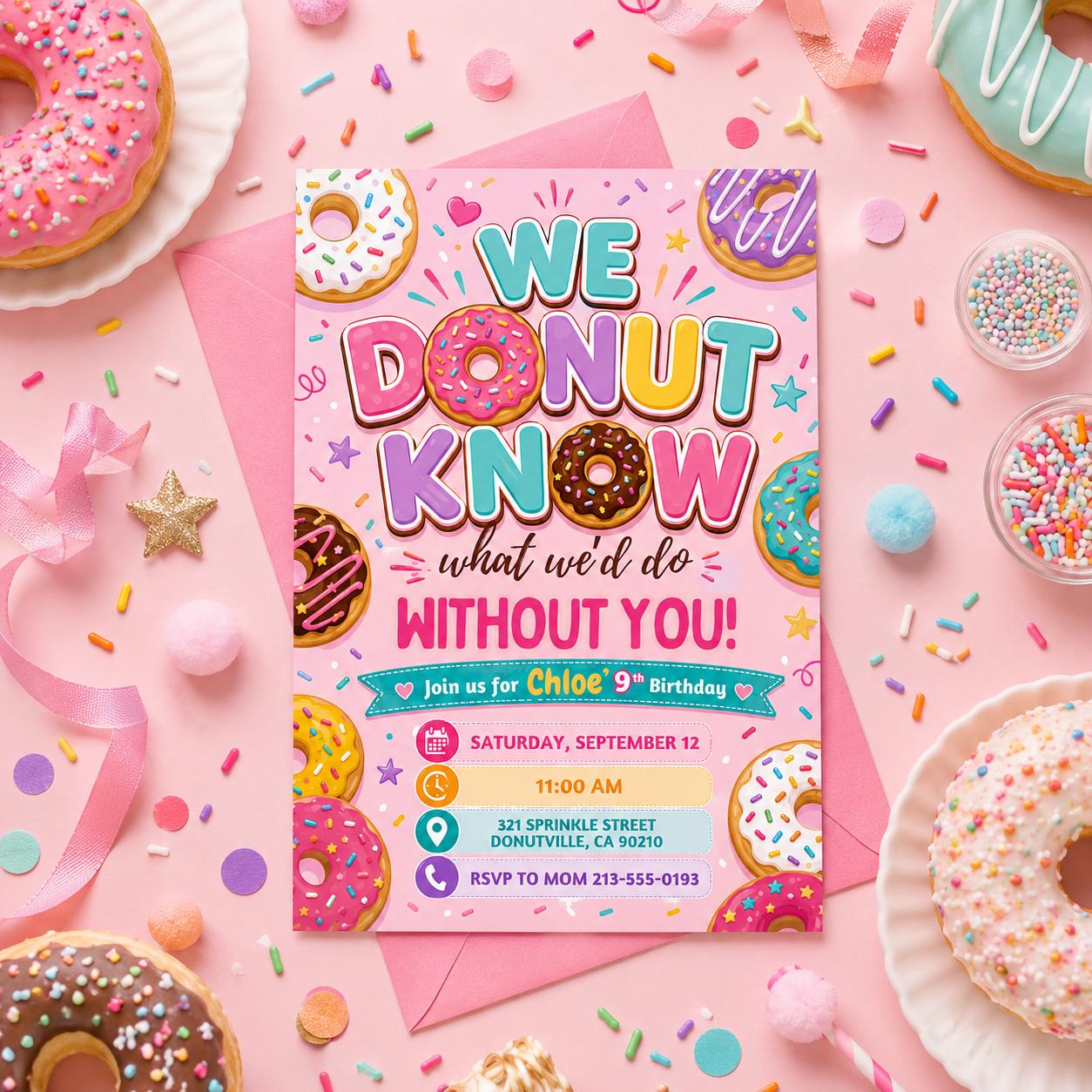 Donut Birthday invitation digital, Donut party, Donut Birthday Invitation, Sweet Celebration Party Invite, You Donut Want To Miss Template __etsy:8056500925