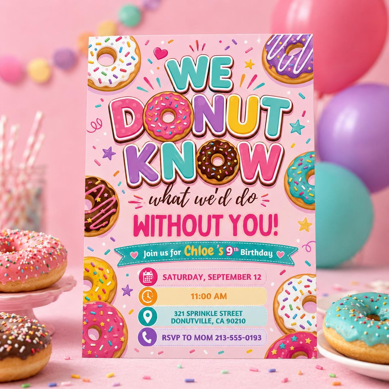 Donut Birthday invitation digital, Donut party, Donut Birthday Invitation, Sweet Celebration Party Invite, You Donut Want To Miss Template __etsy:8008583370