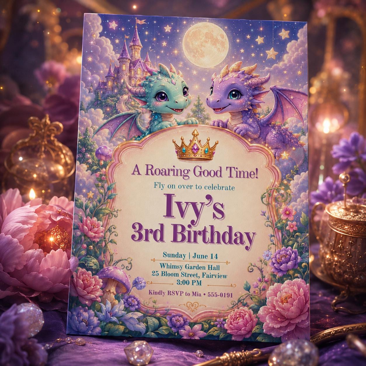 Dragon Birthday Invitation, Fantasy Dragon Birthday Invitation, Dragon Invitation, Dragon Birthday Party, Editable Canva Template __etsy:8070598166