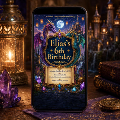 Dragon Birthday Invitation, Fantasy Dragon Birthday Invitation, Dragon Invitation, Dragon Birthday Party, Editable Canva Template __etsy:8064339316