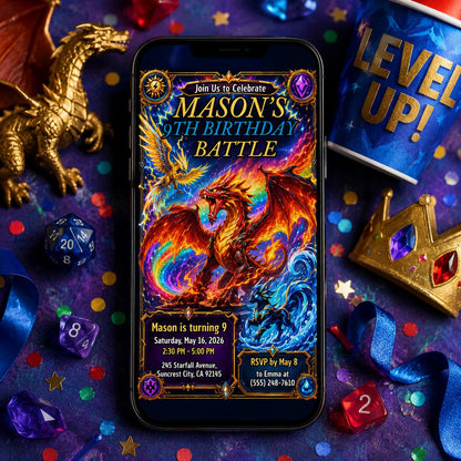 Dragon Birthday Invitation, Fantasy Dragon Invitation, Dragon Theme Invitation for Girls, Magical Birthday Invite, Editable Canva Template __etsy:8176041601