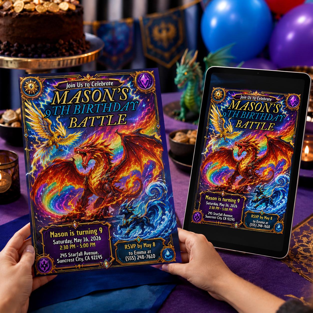 Dragon Birthday Invitation, Fantasy Dragon Invitation, Dragon Theme Invitation for Girls, Magical Birthday Invite, Editable Canva Template __etsy:8176041595