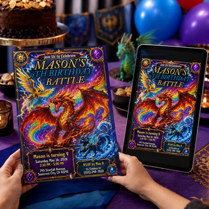 Dragon Birthday Invitation, Fantasy Dragon Invitation, Dragon Theme Invitation for Girls, Magical Birthday Invite, Editable Canva Template __etsy:8176041595