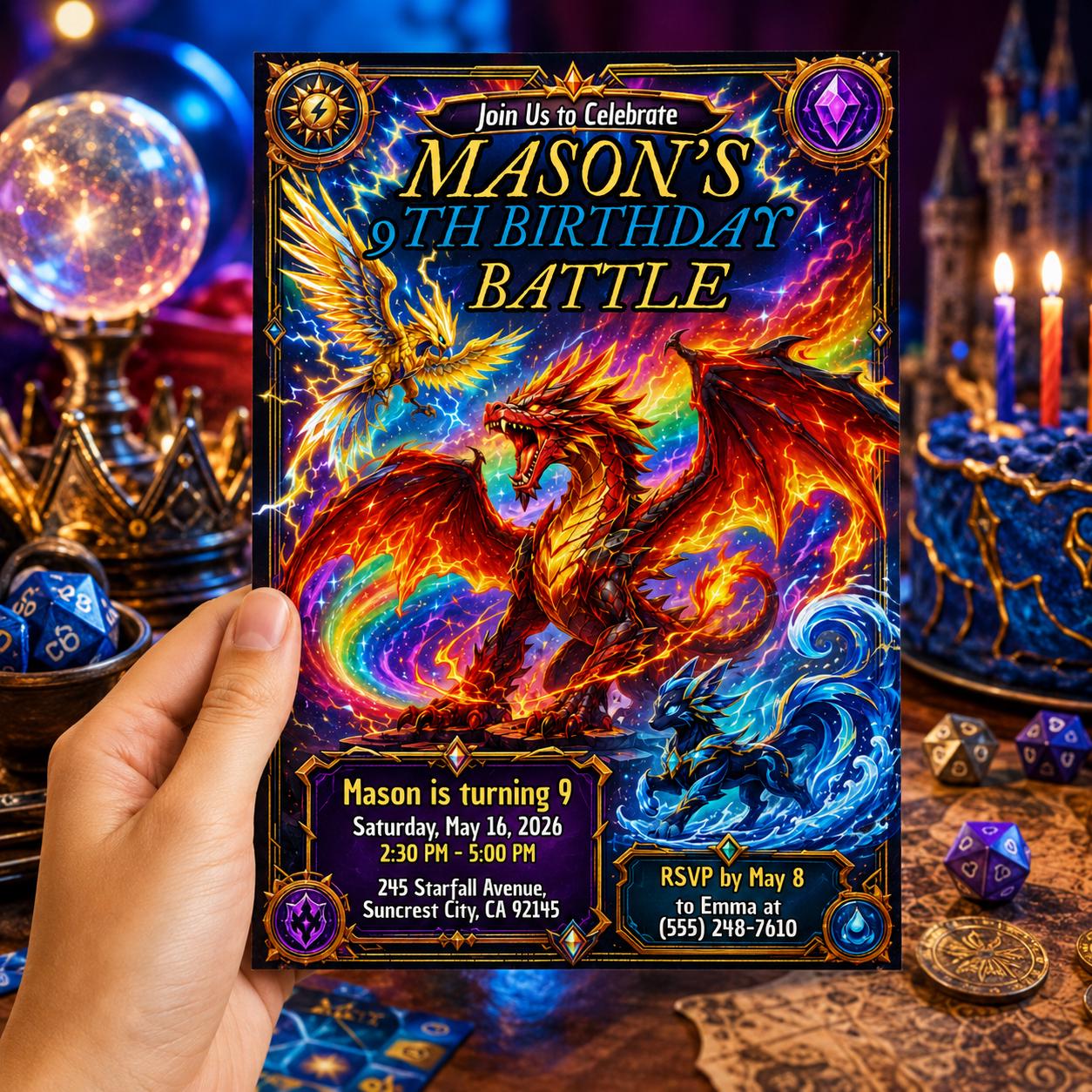 Dragon Birthday Invitation, Fantasy Dragon Invitation, Dragon Theme Invitation for Girls, Magical Birthday Invite, Editable Canva Template __etsy:8128128564