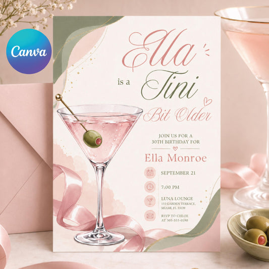 Editable A Tini Bit Older Birthday Invitation, Dirty Martini Birthday Invite, Martini 21st Birthday, A Tini Bit Older Birthday , Canva __etsy:8012173164