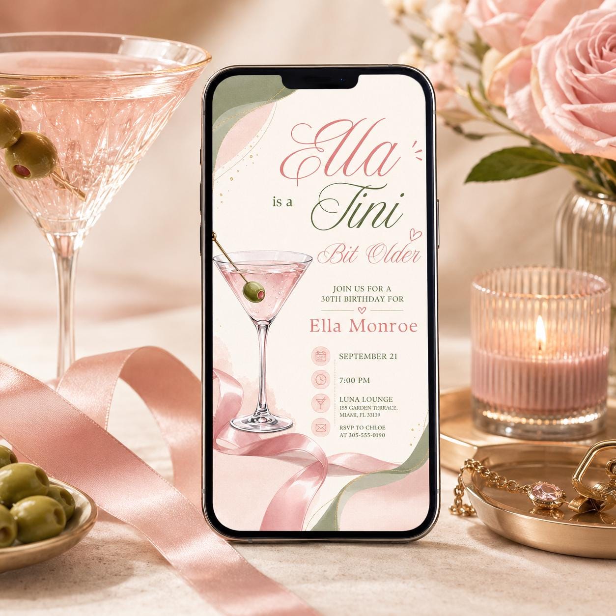 Editable A Tini Bit Older Birthday Invitation, Dirty Martini Birthday Invite, Martini 21st Birthday, A Tini Bit Older Birthday , Canva __etsy:8060070443