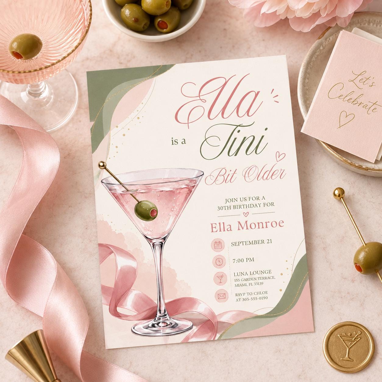 Editable A Tini Bit Older Birthday Invitation, Dirty Martini Birthday Invite, Martini 21st Birthday, A Tini Bit Older Birthday , Canva __etsy:8060070477