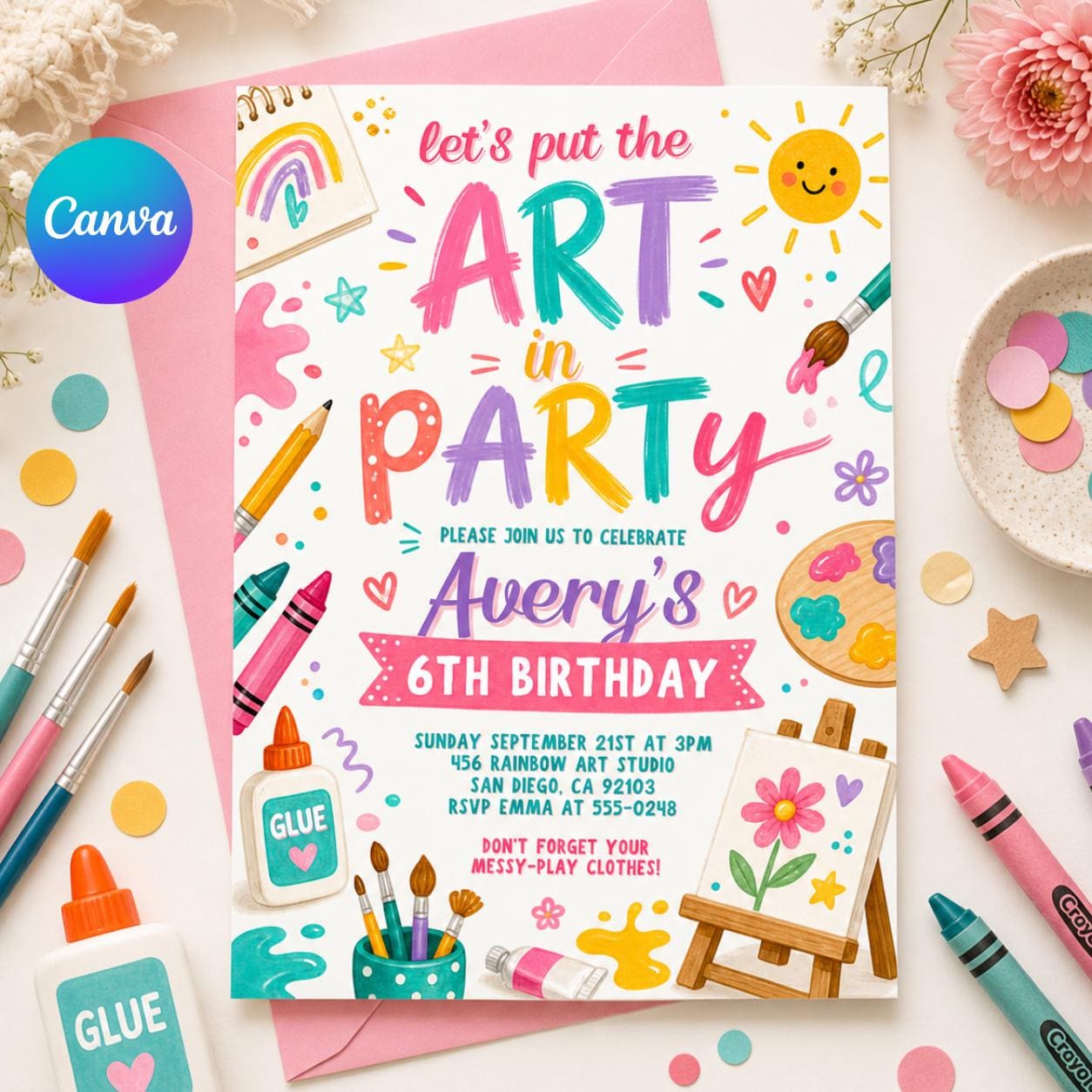 Editable Art Birthday Party Invitation, Art in Party Birthday Party Invite, Art Painting Artist Birthday Mobile Invitation, Canva Template __etsy:7987953990