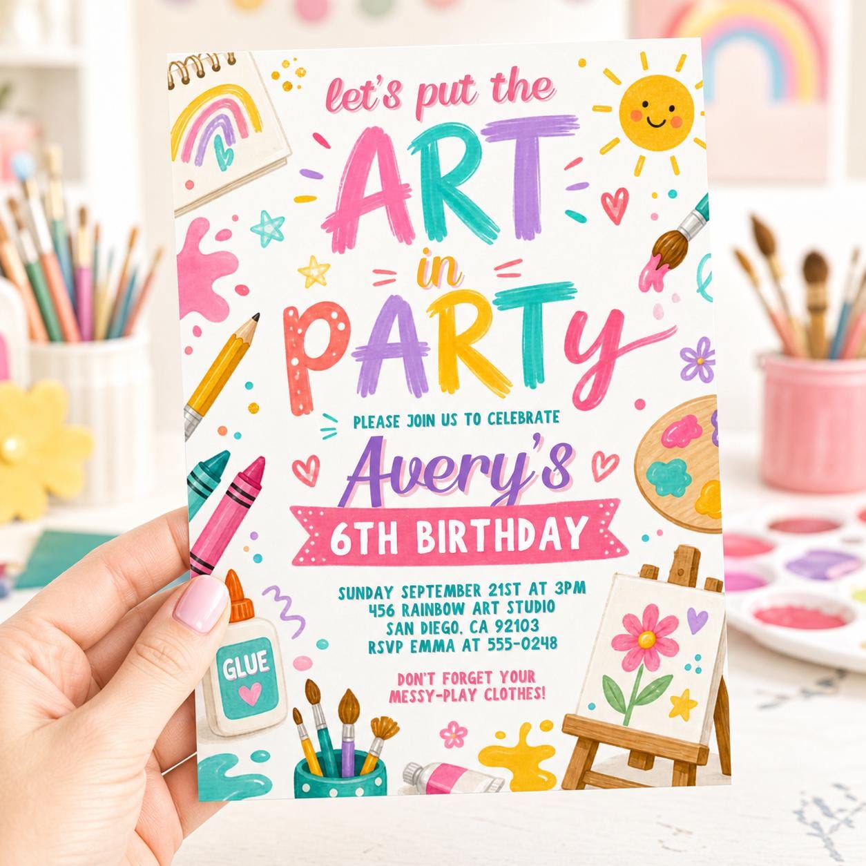 Editable Art Birthday Party Invitation, Art in Party Birthday Party Invite, Art Painting Artist Birthday Mobile Invitation, Canva Template __etsy:8033854549