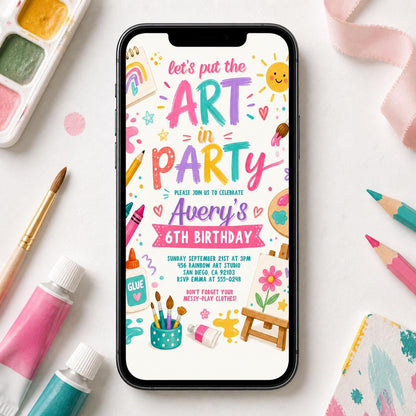 Editable Art Birthday Party Invitation, Art in Party Birthday Party Invite, Art Painting Artist Birthday Mobile Invitation, Canva Template __etsy:7985913692