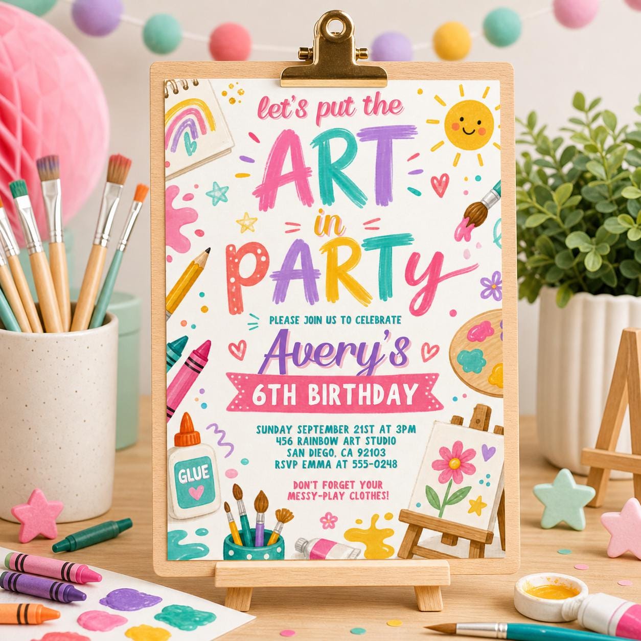 Editable Art Birthday Party Invitation, Art in Party Birthday Party Invite, Art Painting Artist Birthday Mobile Invitation, Canva Template __etsy:8033854781
