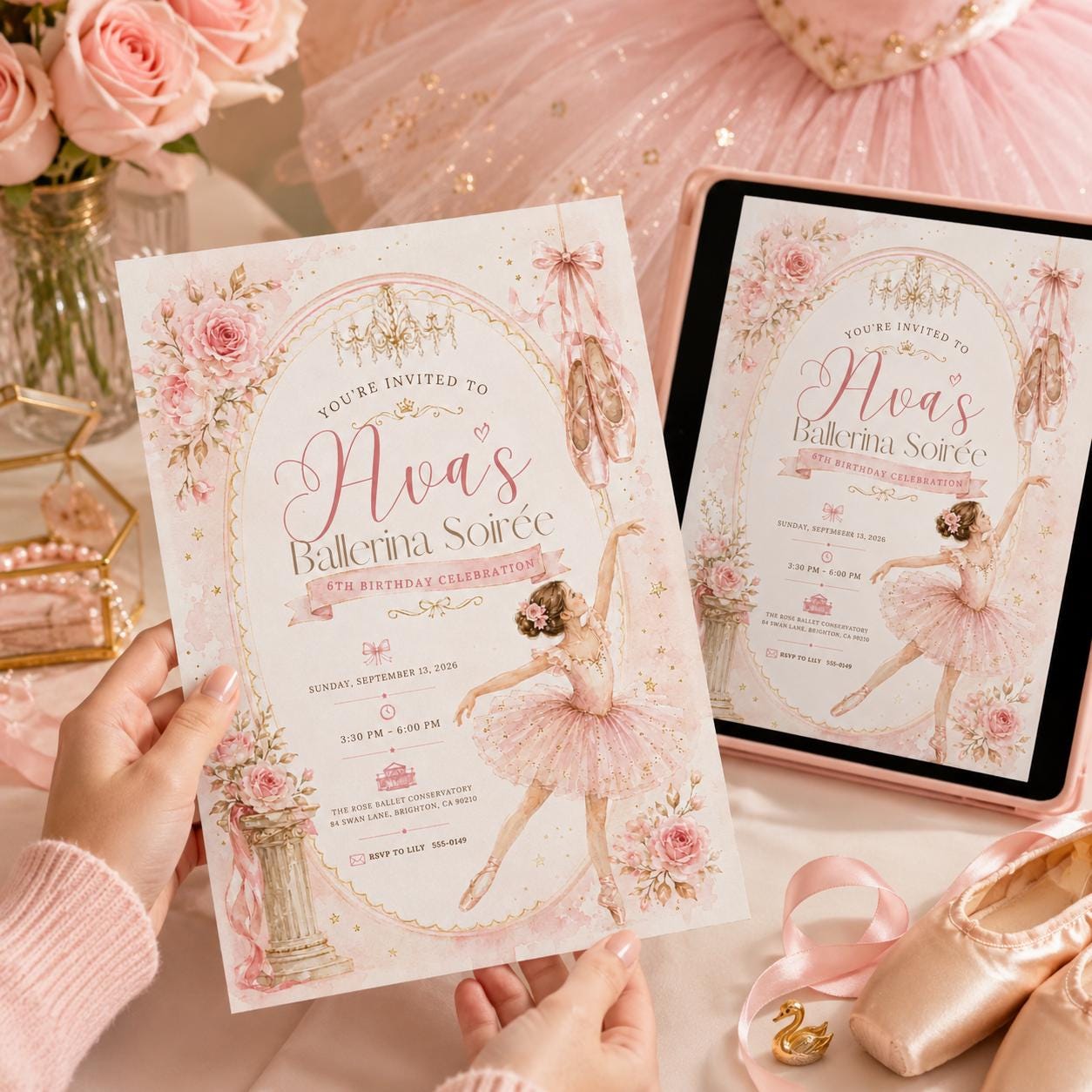 Editable Ballerina Birthday Invitation, Pink Ballet Party Invite, Canva Template, Printable Girls Birthday Party Invite, Tutu Digital Design __etsy:8121969718