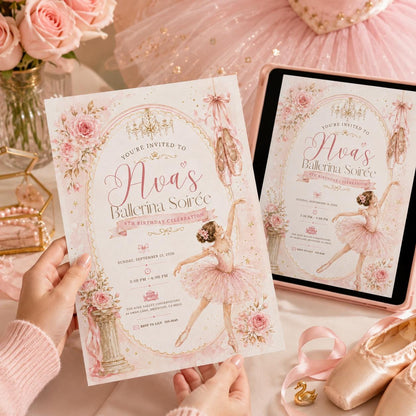 Editable Ballerina Birthday Invitation, Pink Ballet Party Invite, Canva Template, Printable Girls Birthday Party Invite, Tutu Digital Design __etsy:8121969718