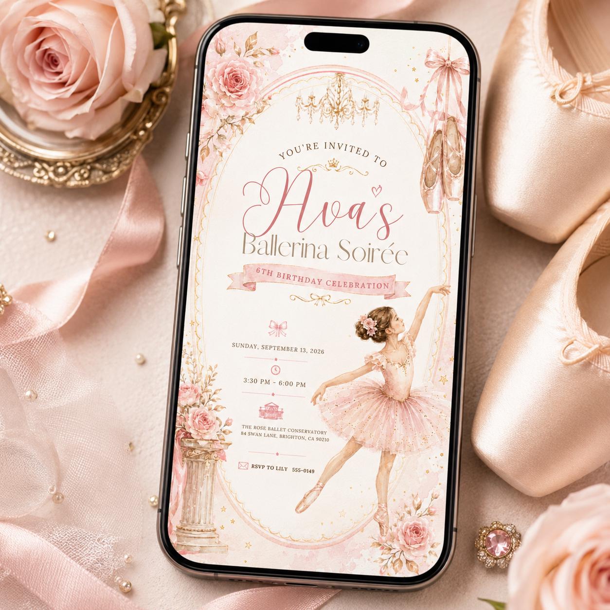 Editable Ballerina Birthday Invitation, Pink Ballet Party Invite, Canva Template, Printable Girls Birthday Party Invite, Tutu Digital Design __etsy:8121970488