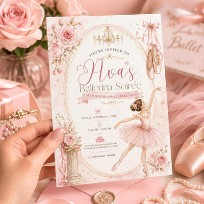 Editable Ballerina Birthday Invitation, Pink Ballet Party Invite, Canva Template, Printable Girls Birthday Party Invite, Tutu Digital Design __etsy:8169881129