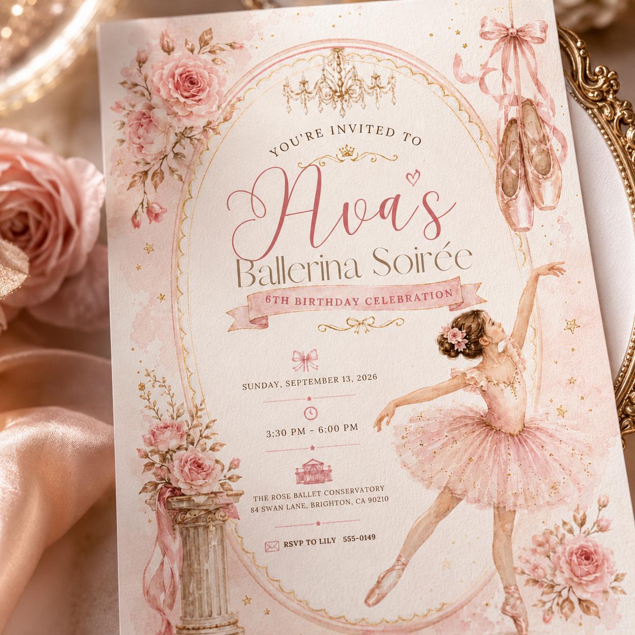 Editable Ballerina Birthday Invitation, Pink Ballet Party Invite, Canva Template, Printable Girls Birthday Party Invite, Tutu Digital Design __etsy:8121970496