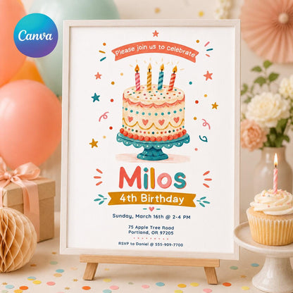 Editable Birthday Invitation Template: 4th Birthday Party (Digital Download) __etsy:8011217824