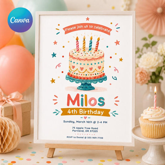 Editable Birthday Invitation Template: 4th Birthday Party (Digital Download) __etsy:8011217824