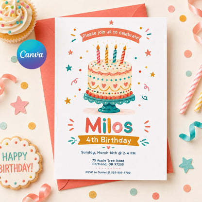 Editable Birthday Invitation Template: 4th Birthday Party (Digital Download) __etsy:8059131329